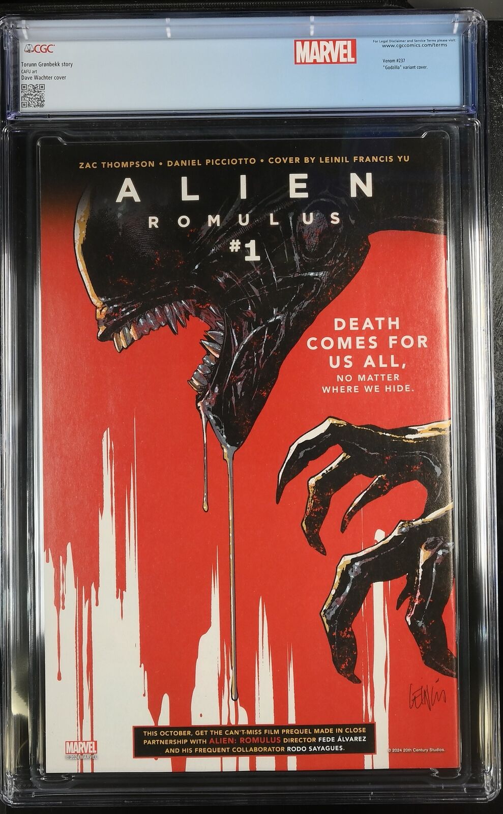 VENOM #37 MARVEL 2024 DAVE WACHTER GODZILLA VARIANT CGC 9.8 NM W/ CUSTOM LABEL