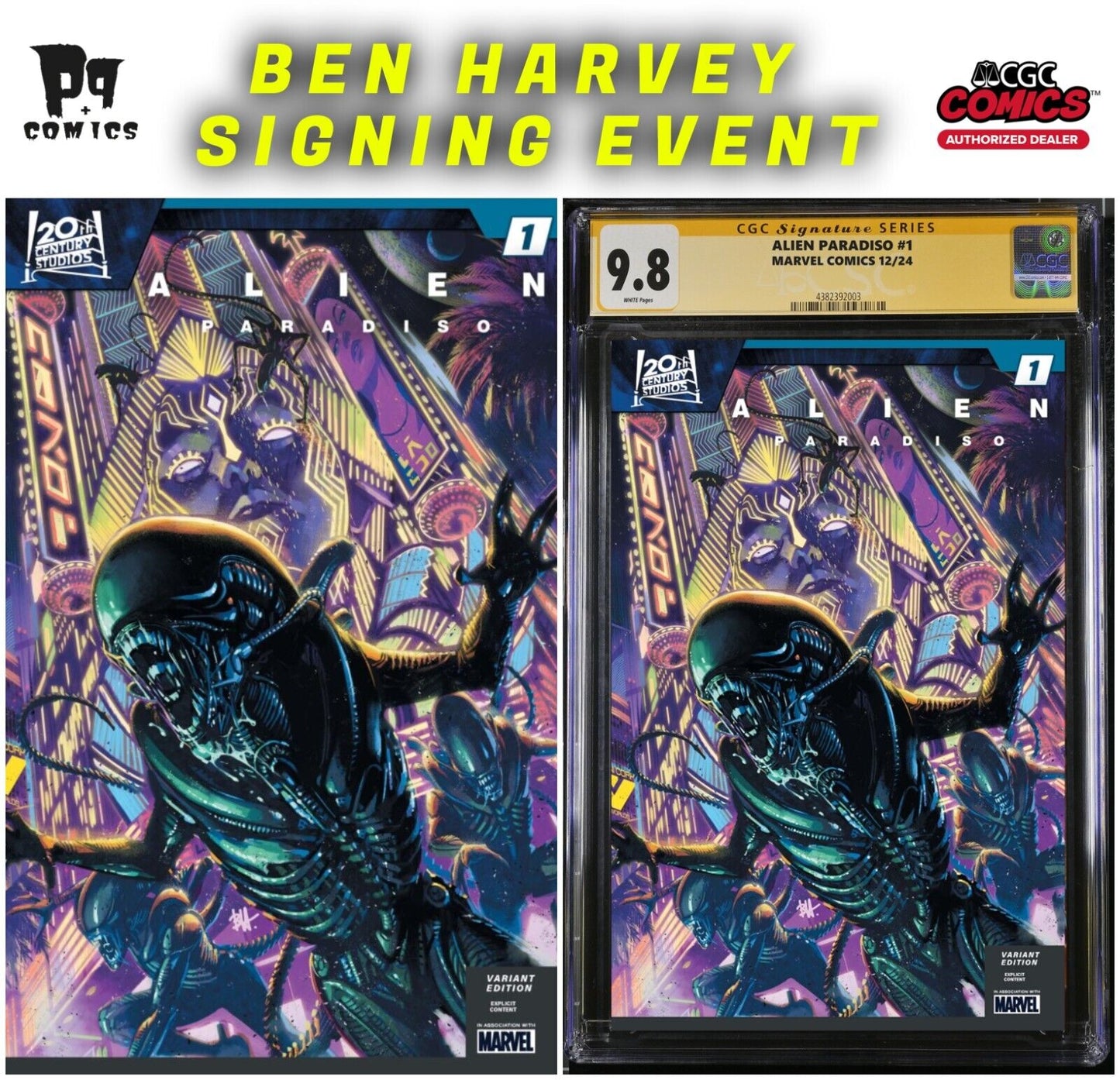 ALIEN PARADISO #1 CGC SS/RAW BEN HARVEY VARIANT PRIVATE SIGNING PRESALE 3/2025