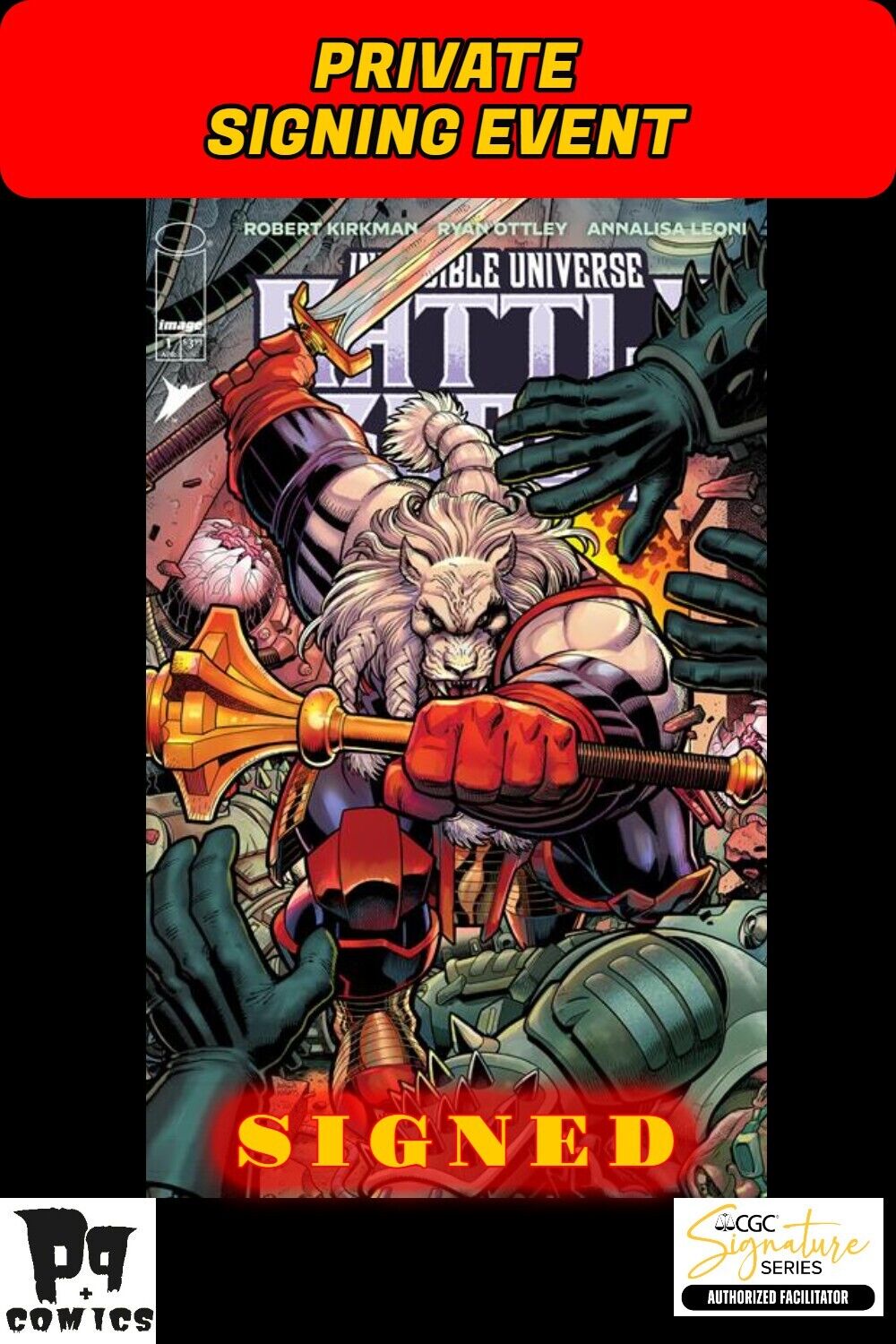 INVINCIBLE UNIVERSE BATTLE BEAST #1 F 1:50 ADAMS EVENT SIGNED RYAN OTTLEY RAW