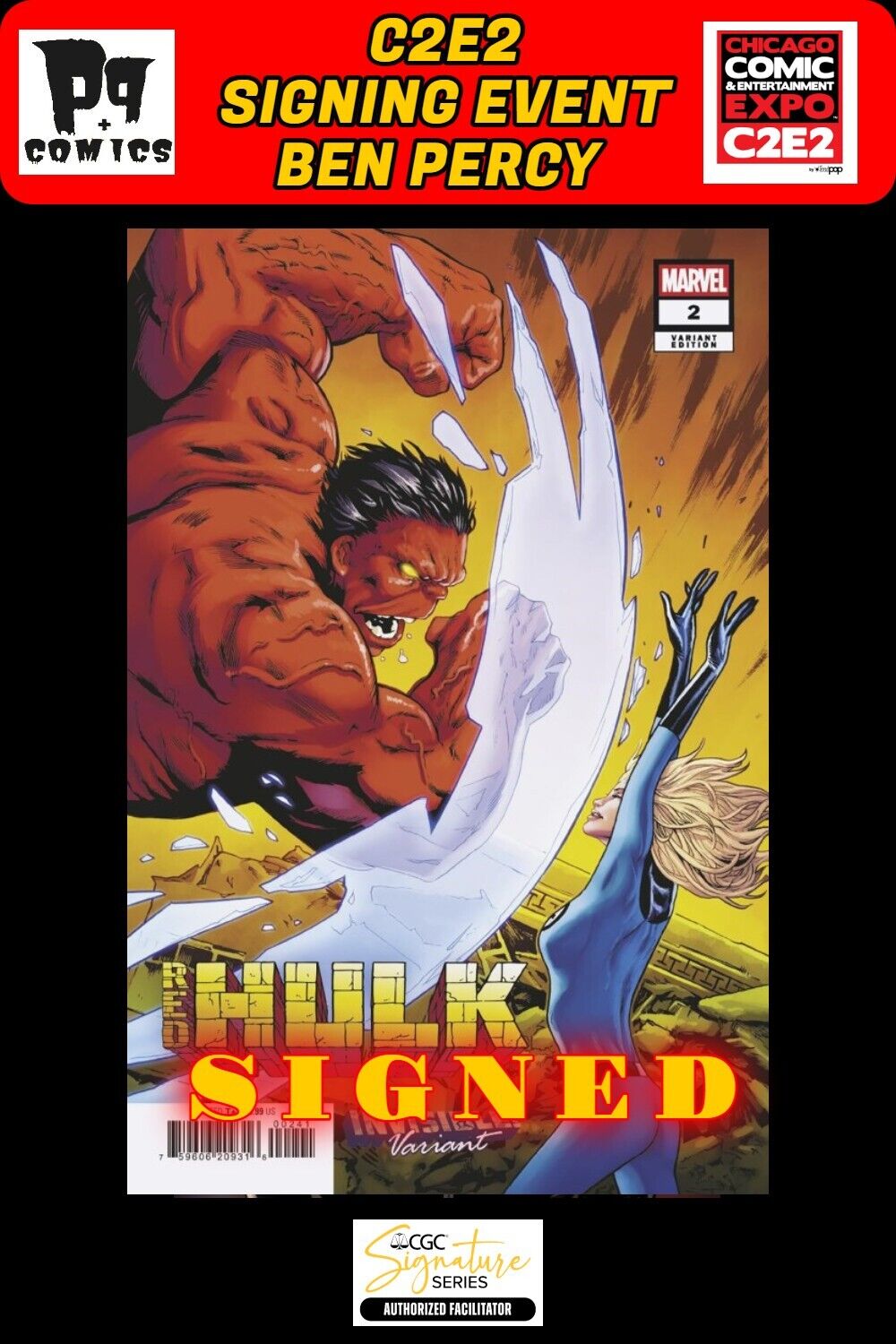RED HULK #2 GREG LAND INVISIBLE VARIANT RAW C2E2 BEN PERCY SIGNED PRESALE NM