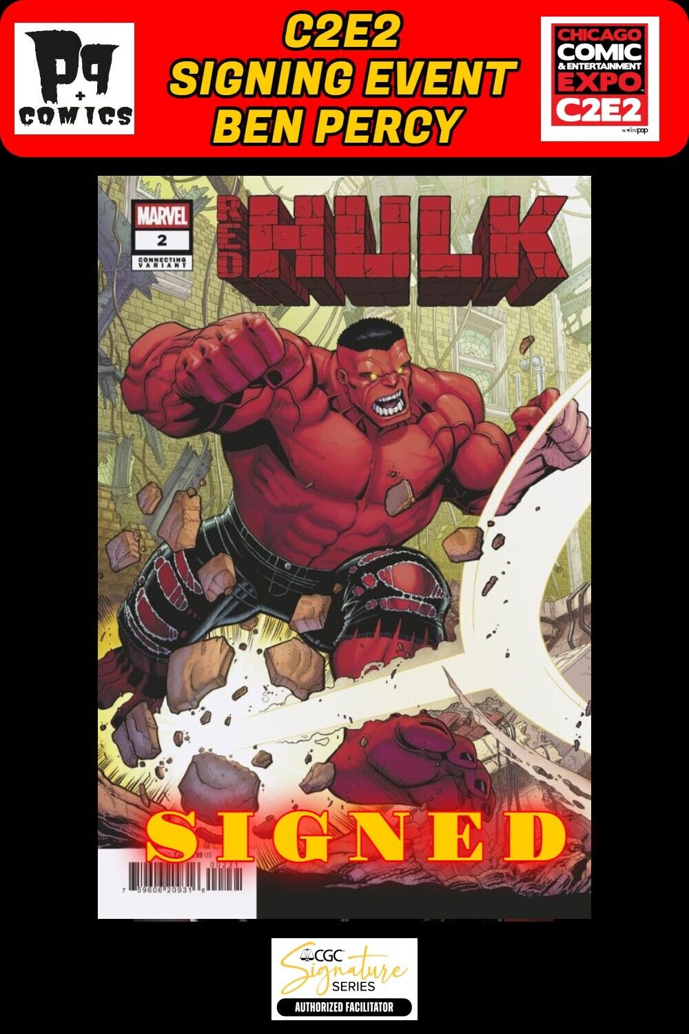 RED HULK #2 NICK BRADSHAW CONNECTING VAR A RAW C2E2 BEN PERCY SIGNED PRESALE NM
