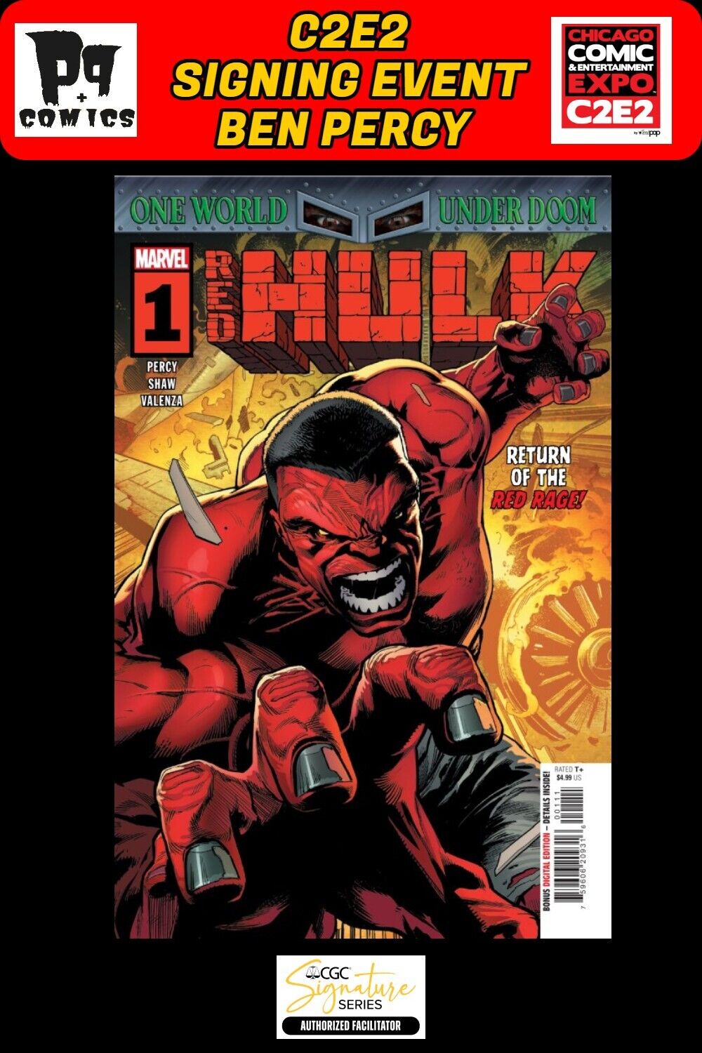 RED HULK #1 GEOFF SHAW MAIN COVER RAW C2E2 BEN PERCY SIGNED PRESALE NM