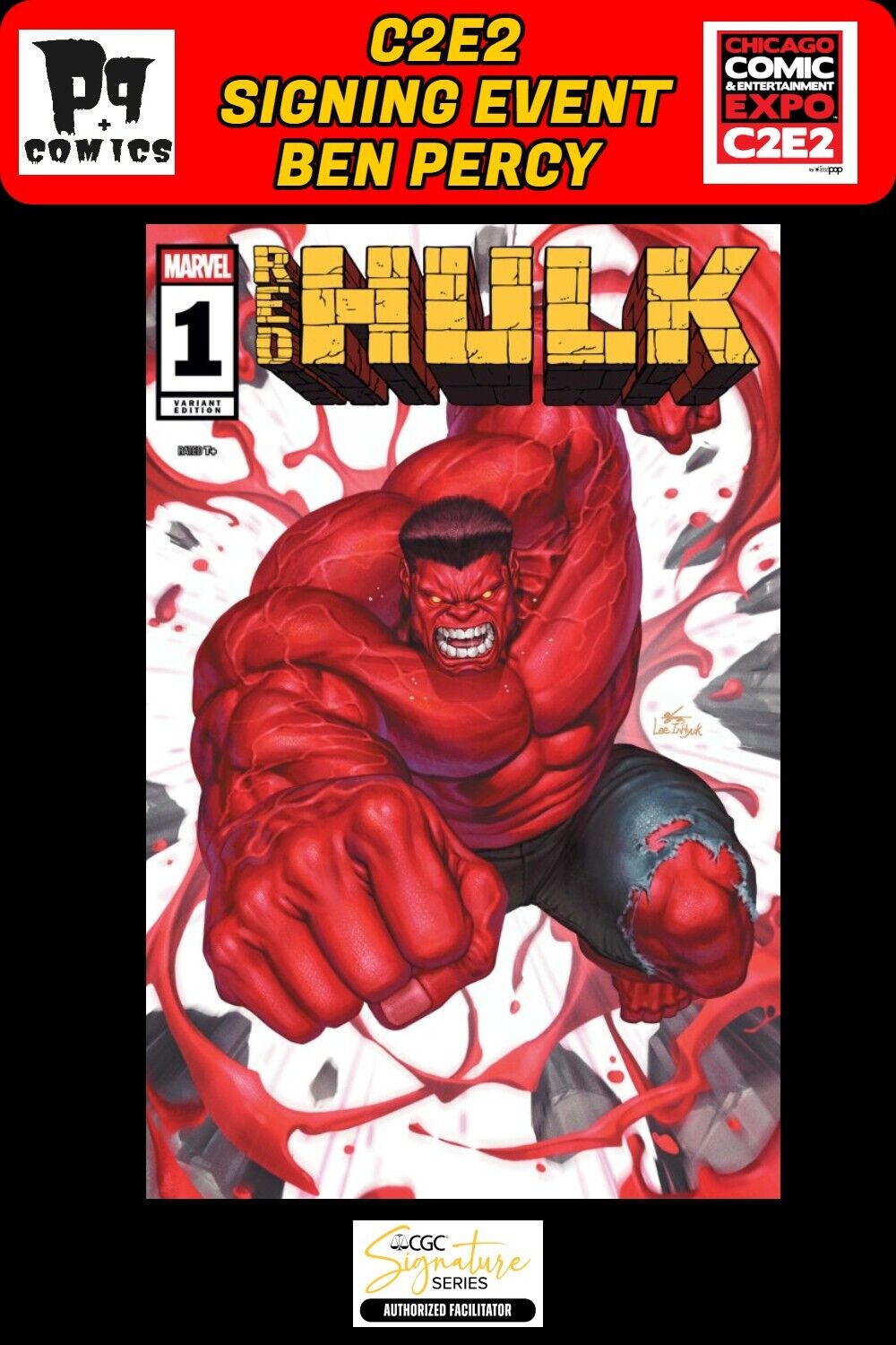 RED HULK #1 1:25 INHYUK LEE VARIANT RAW C2E2 BEN PERCY SIGNED PRESALE NM