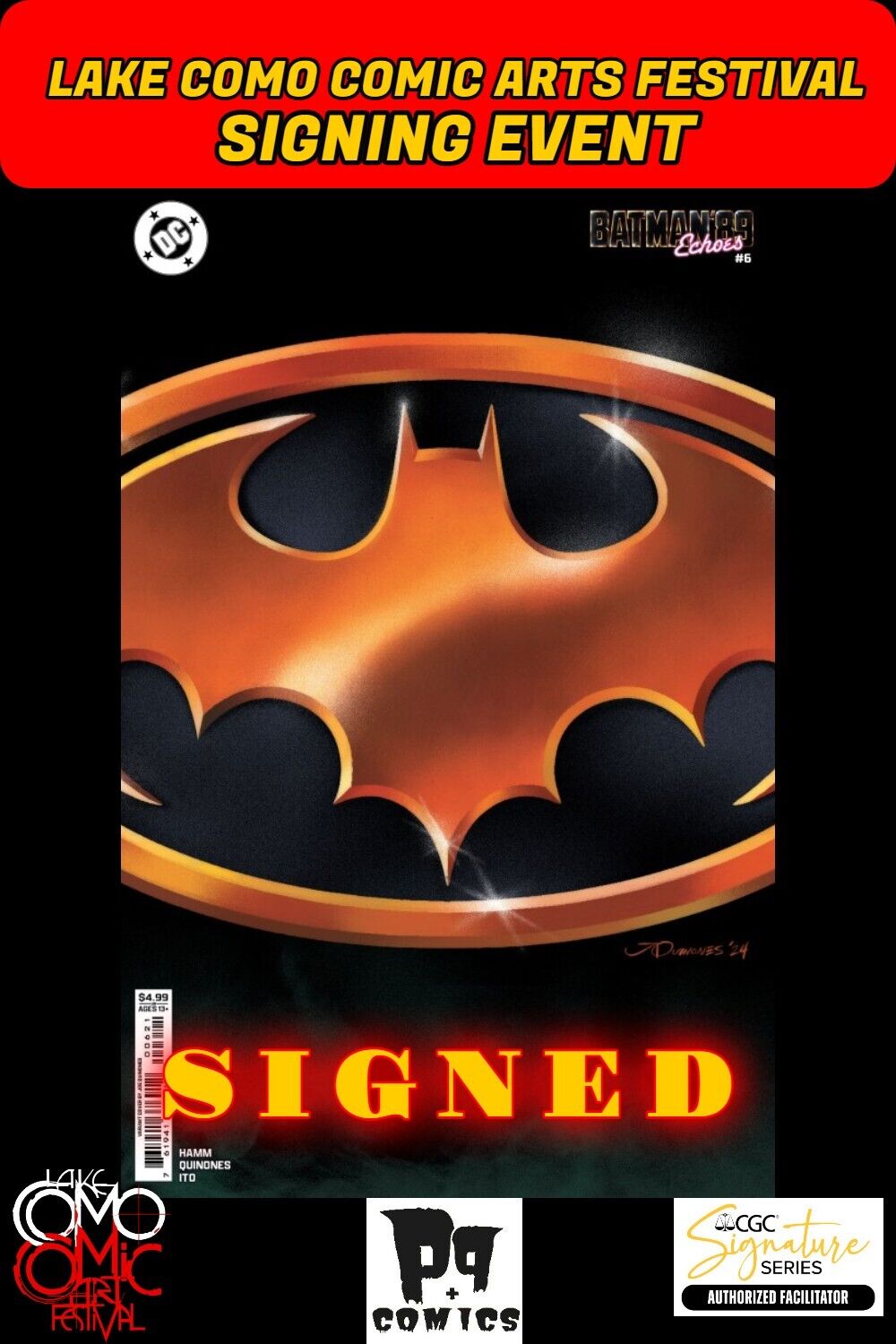BATMAN '89 ECHOES #6 DC LOGO VARIANT RAW W/COA LCCAF JOE QUINONES SIGNED PRESALE