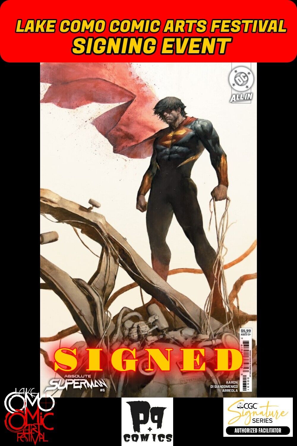 ABSOLUTE SUPERMAN #6 DC VARIANT RAW W/COA LCCAF PUPPETEER LEE SIGNED PRESALE
