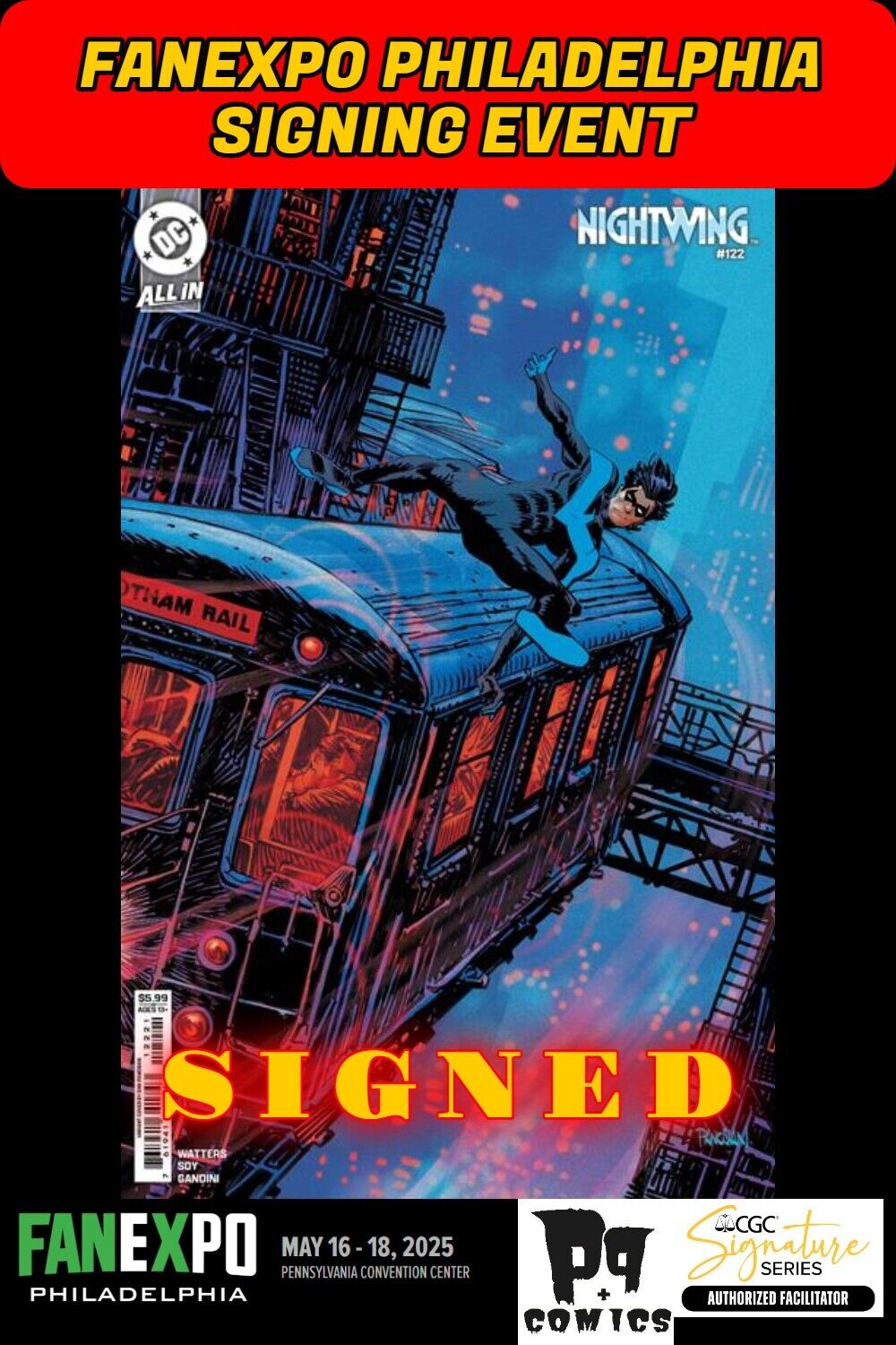NIGHTWING #122 DC 2025 RAW W/COA FANEXPO DAN PANOSIAN SIGNED PRESALE NM