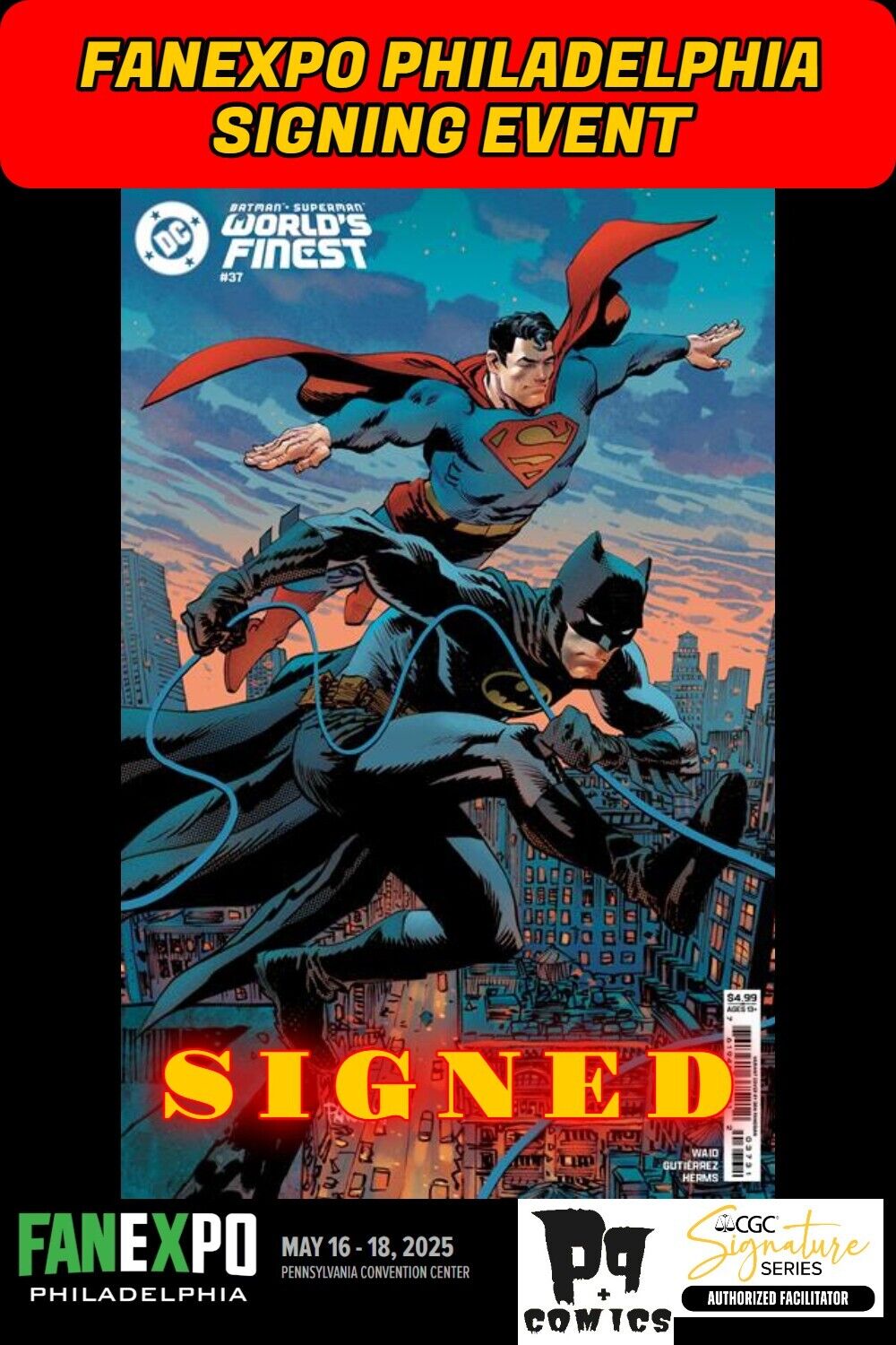 BATMAN SUPERMAN WORLDS FINEST #37 RAW W/COA FANEXPO DAN PANOSIAN SIGNED PRESALE