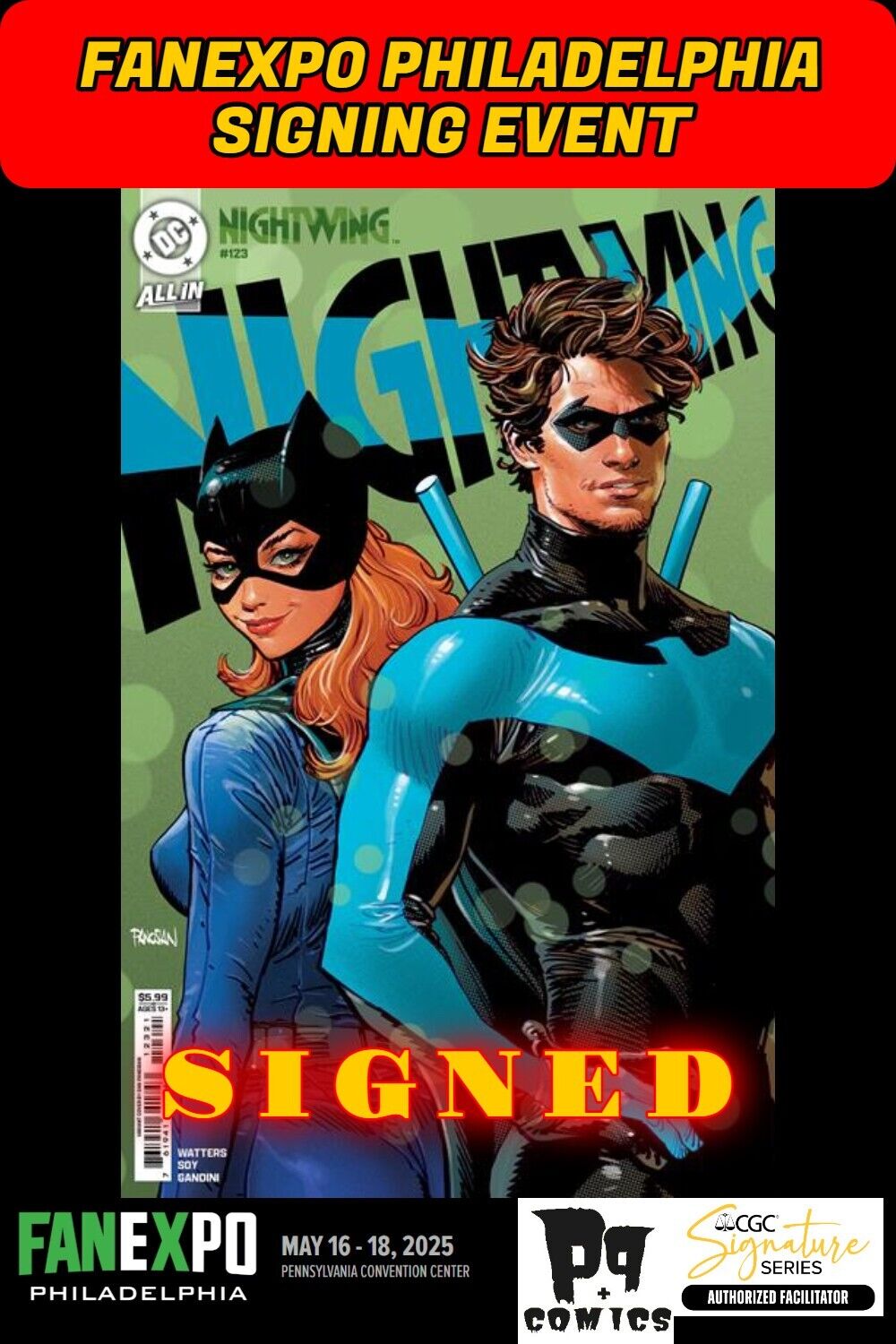 NIGHTWING #123 DC 2025 RAW W/COA FANEXPO DAN PANOSIAN SIGNED PRESALE NM