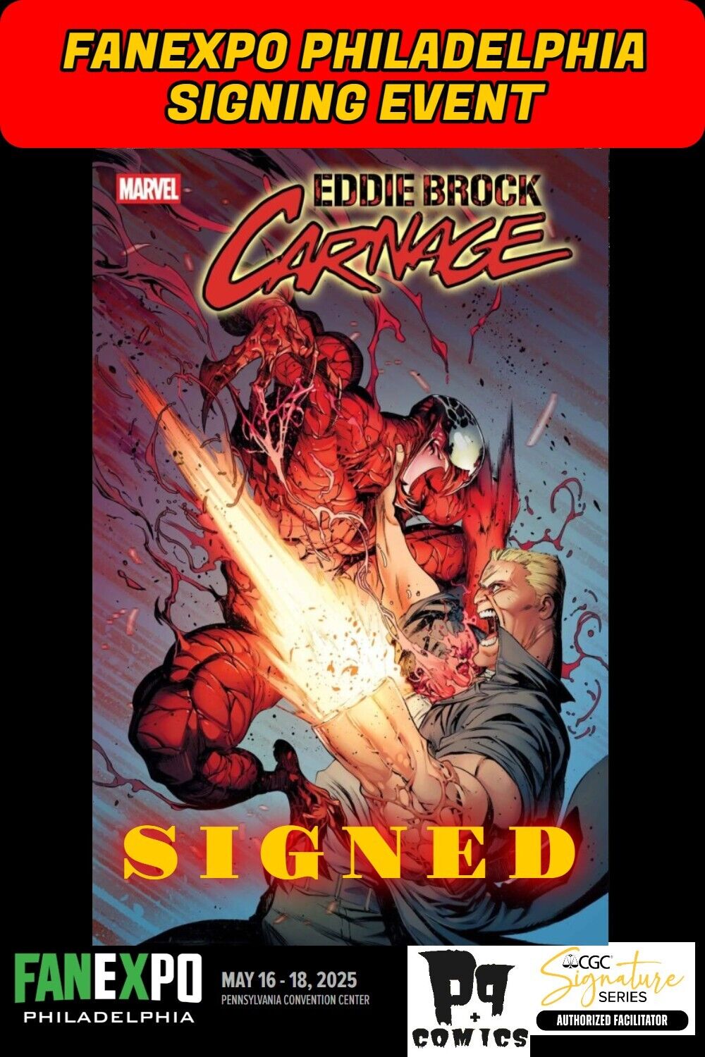 EDDIE BROCK CARNAGE #3 MARVEL RAW W/COA FANEXPO IBAN COELLO SIGNED PRESALE NM