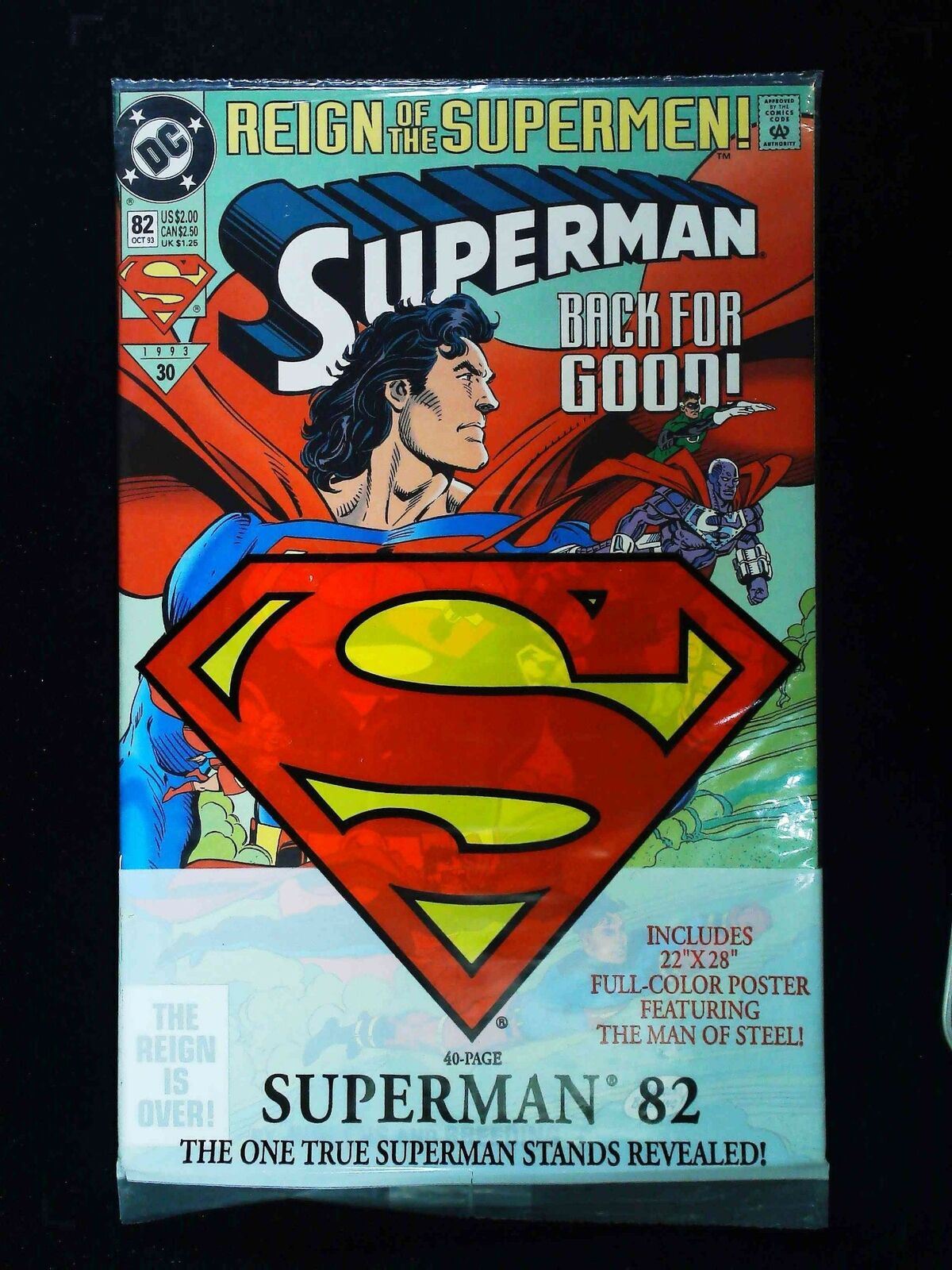 Superman #82B.P (2Nd Series) Dc 1993 Nm+ Polybagged With Superman Poster