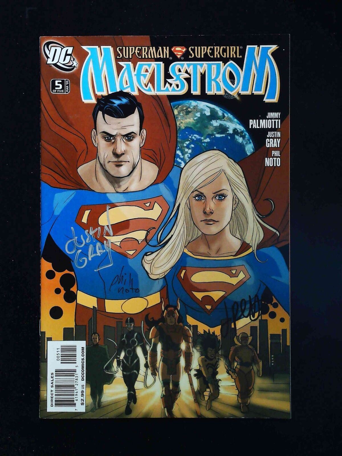 Superman Supergirl Maelstrom #5 Dc 2009 Vf+ Signed By Noto, Gray, Palmiotti