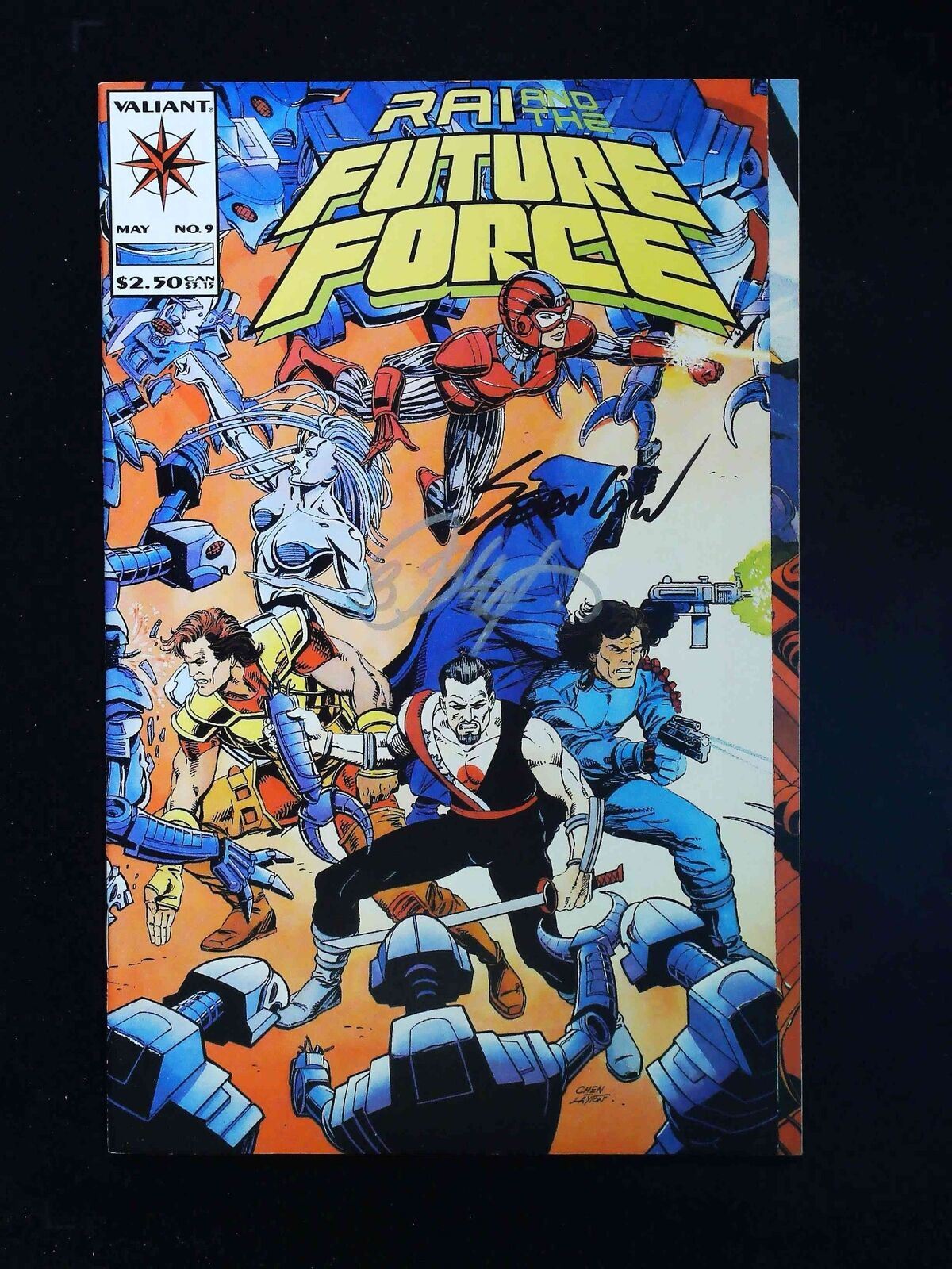 Rai And The Future Force #9 Valiant 1993 Vf+ Signed By Sean Chen, Bob Layton