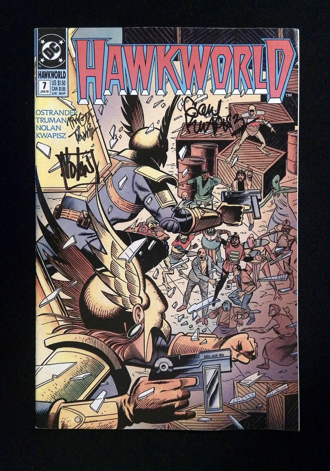 Hawkworld #7 Dc 1991 Vf+ Signed By Nolan, Timothy Truman, Gary Kwapisz
