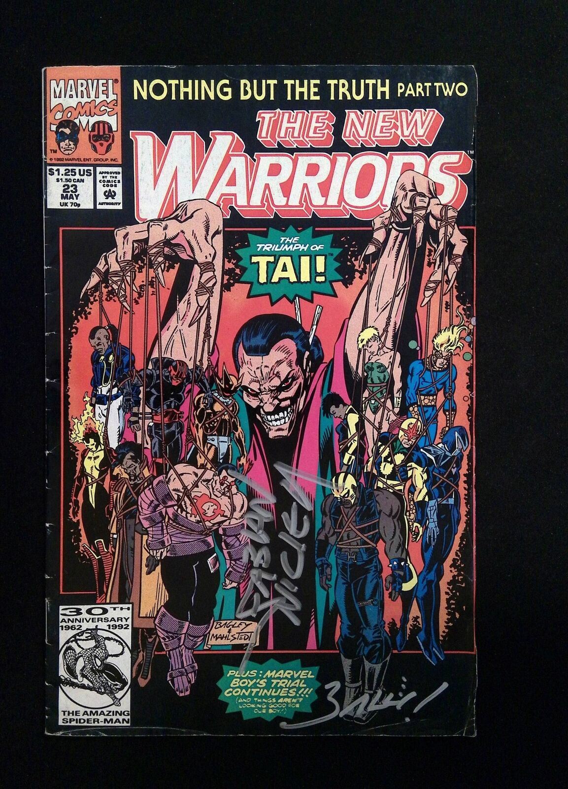 New Warriors #23 Marvel Comics 1992 FN/VF Signed By Fabian Nicieza