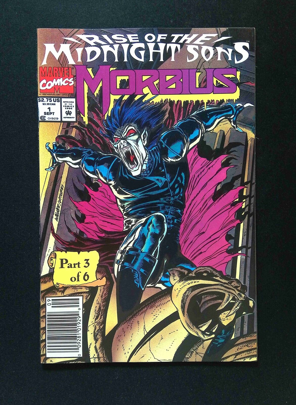 Morbius the Living Vampire #1P MARVEL Comics 1992 NM- NEWSSTAND VARIANT COVER