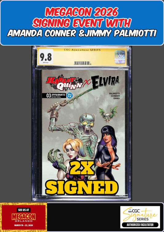 HARLEY QUINN X ELVIRA #3 LINSNER CGC 9.8 PALMIOTTI/CONNER 2X SIGNED PRESALE