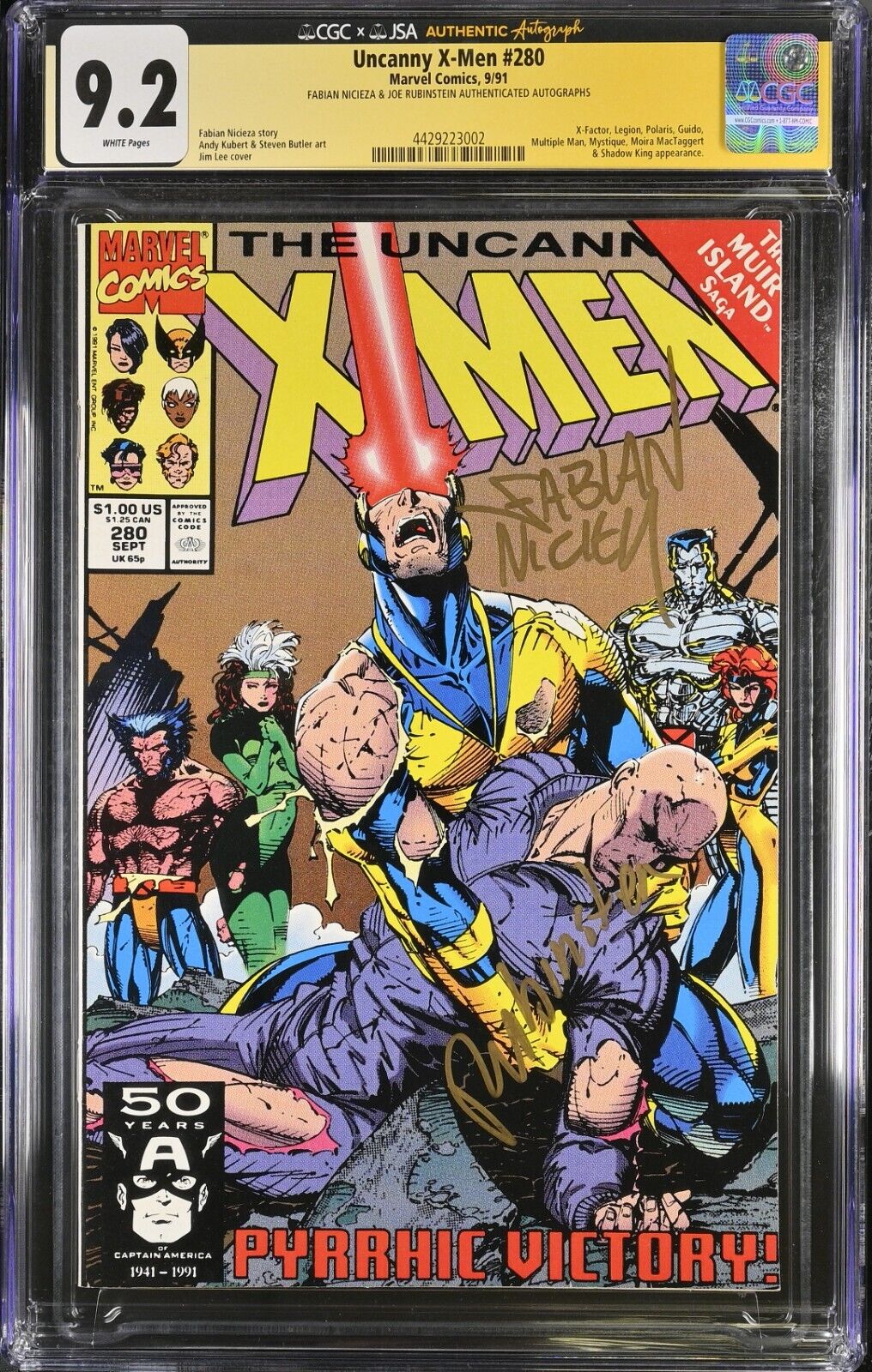 Uncanny X-Men #280 Marvel 1991 CGC 9.2 Signed by FABIAN NICIEZA & JOE RUBINSTEIN