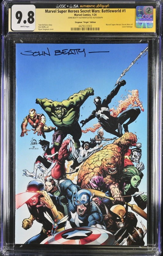 Marvel Super Heroes Secret Wars Battleworld 1 CGC 9.8 1:100 VIRGIN Signed Beatty