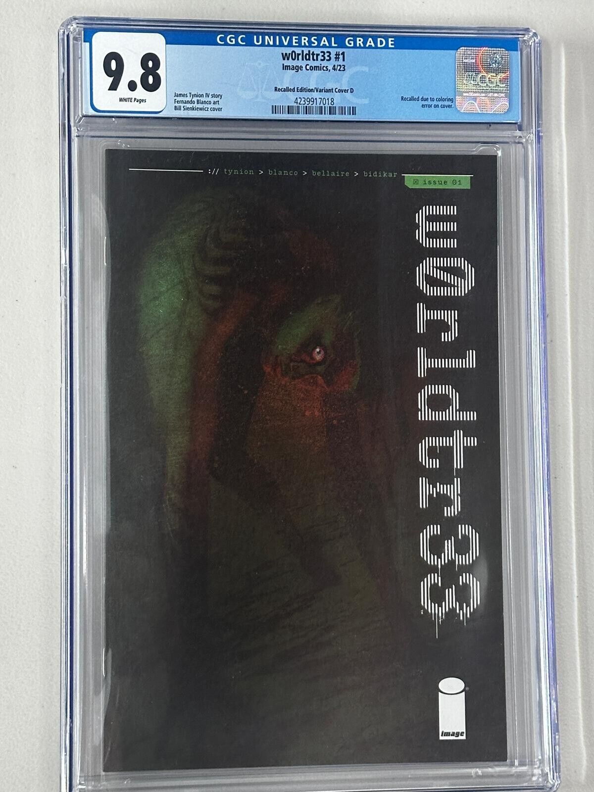 W0RLDTR33 #1 IMAGE COMICS CGC 9.8 Bill Sienkiewicz 1:25 RECALLED Variant Cover D