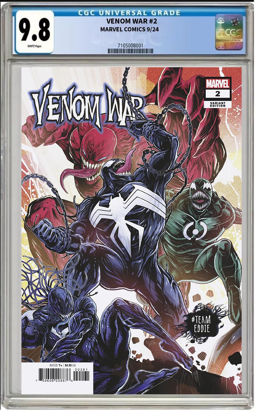 VENOM WAR #2 MARVEL 2024 VECCHIO #TEAMEDDIE VARIANT CGC 9.8 NM/MT PRESALE