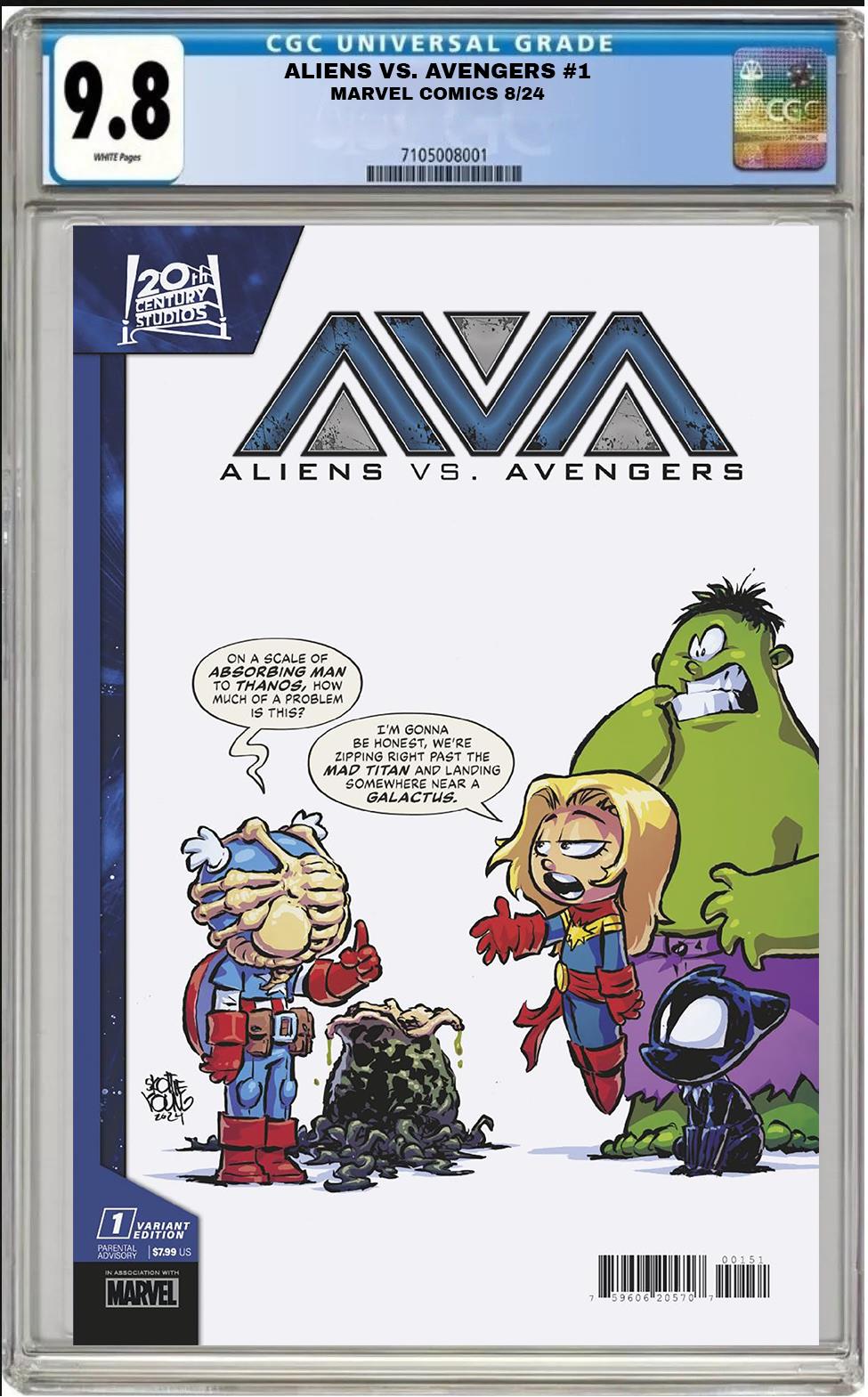 ALIENS VS AVENGERS #1 MARVEL 2024 SKOTTIE YOUNG VARIANT CGC 9.8 NM/MT PRESALE