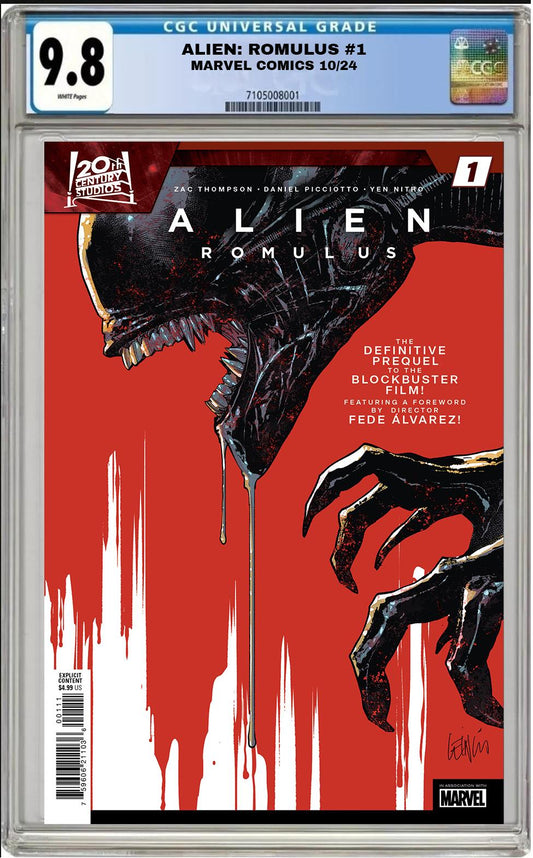 ALIEN: ROMULUS #1 MARVEL LEINIL YU MAIN COVER CGC 9.8 NM PRESALE 10/16