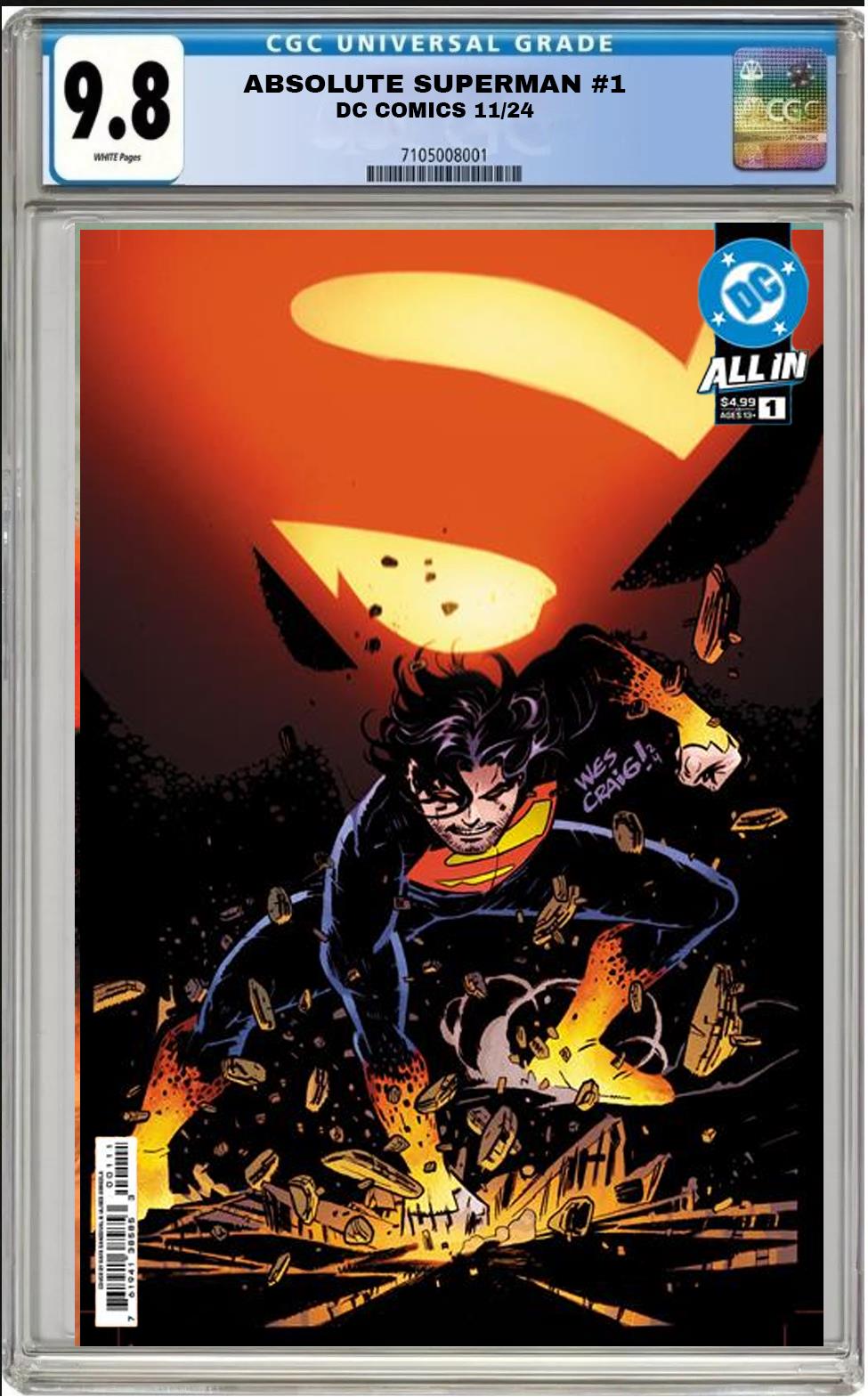 ABSOLUTE SUPERMAN #1 DC CVR B WES CRAIG VARIANT CGC 9.8 NM PRESALE 11/6