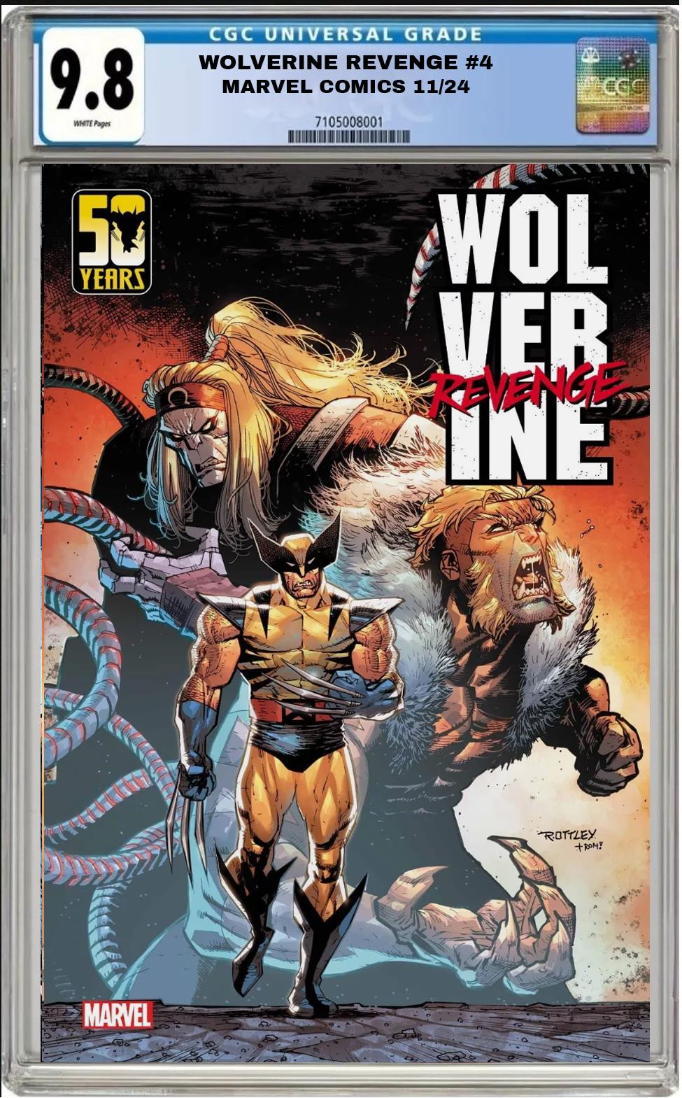 WOLVERINE REVENGE #4 MARVEL 1:25 RYAN OTTLEY VARIANT CGC 9.8 NM PRESALE 11/28