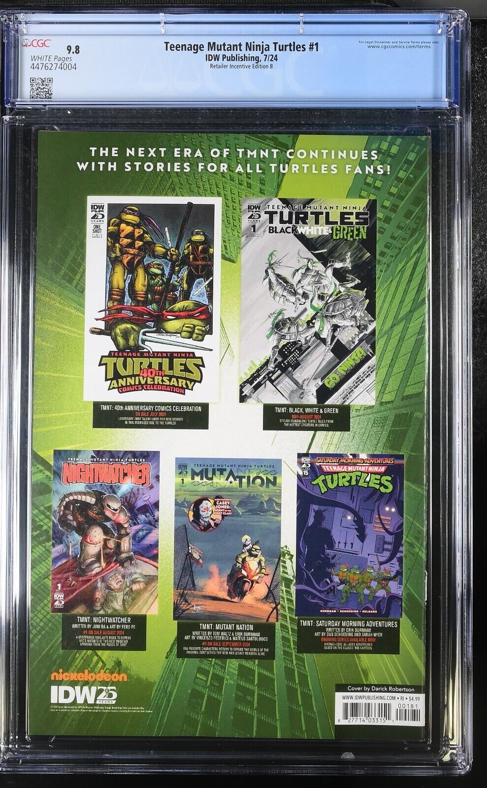 TEENAGE MUTANT NINJA TURTLES #1 IDW 2024 1:50 ROBERTSON VARIANT CGC 9.8 NM