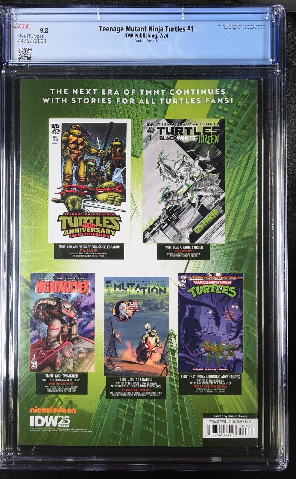 TEENAGE MUTANT NINJA TURTLES #1 IDW 2024 JOELLE JONES VARIANT CVR B CGC 9.8 NM