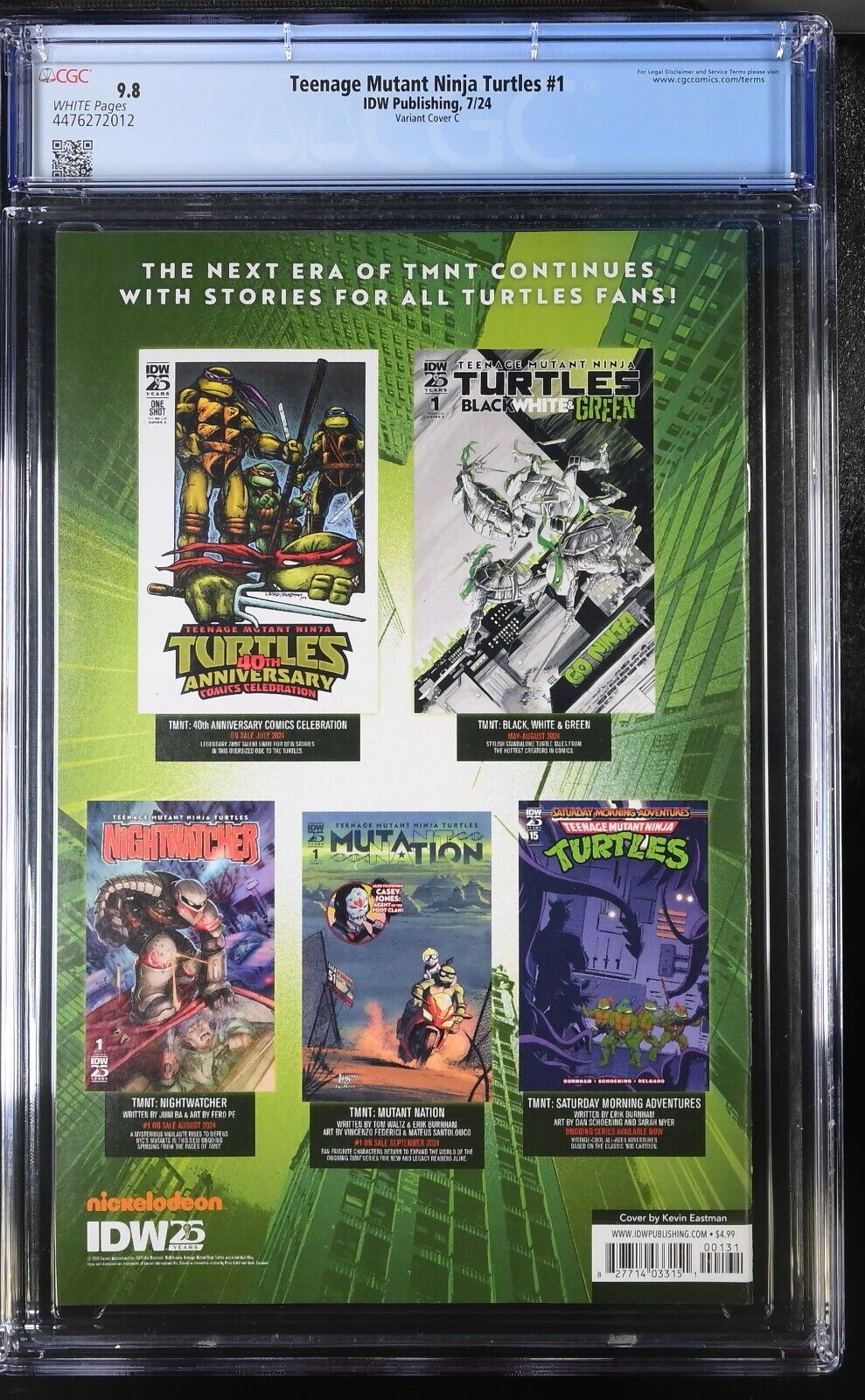 TEENAGE MUTANT NINJA TURTLES #1 IDW 2024 KEVIN EASTMAN VARIANT CVR C CGC 9.8 NM