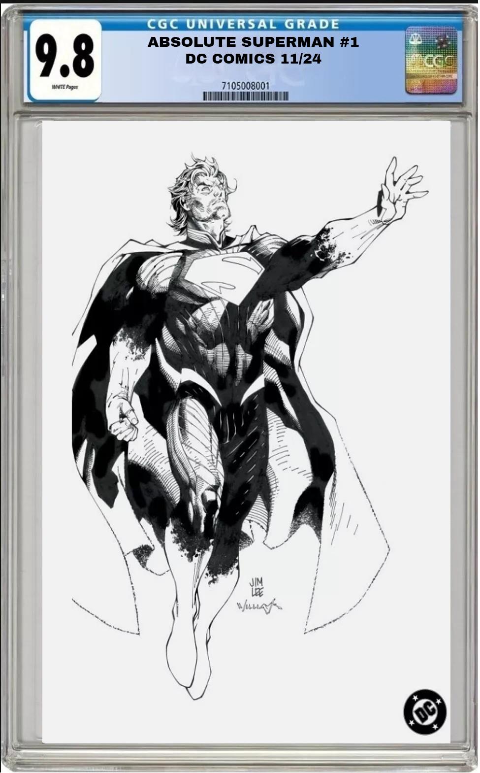 ABSOLUTE SUPERMAN #1 DC 2024 1:100 JIM LEE B&W VARIANT CGC 9.8 NM PRESALE 11/6