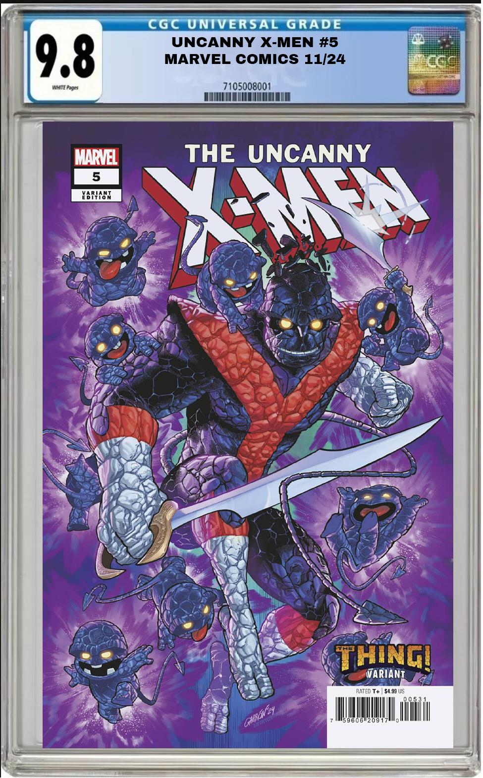 UNCANNY X-MEN #5 MARVEL JAVIER GARRON THE THING VARIANT CGC 9.8 NM PRESALE 11/14