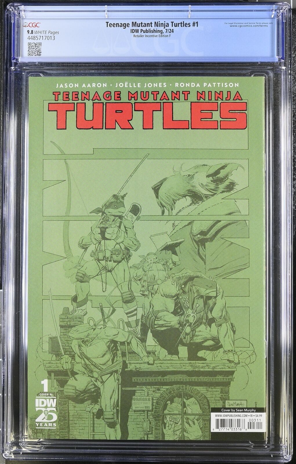 TEENAGE MUTANT NINJA TURTLES #1 IDW 2024 1:500 SEAN MURPHY RI VARIANT CGC 9.8 NM