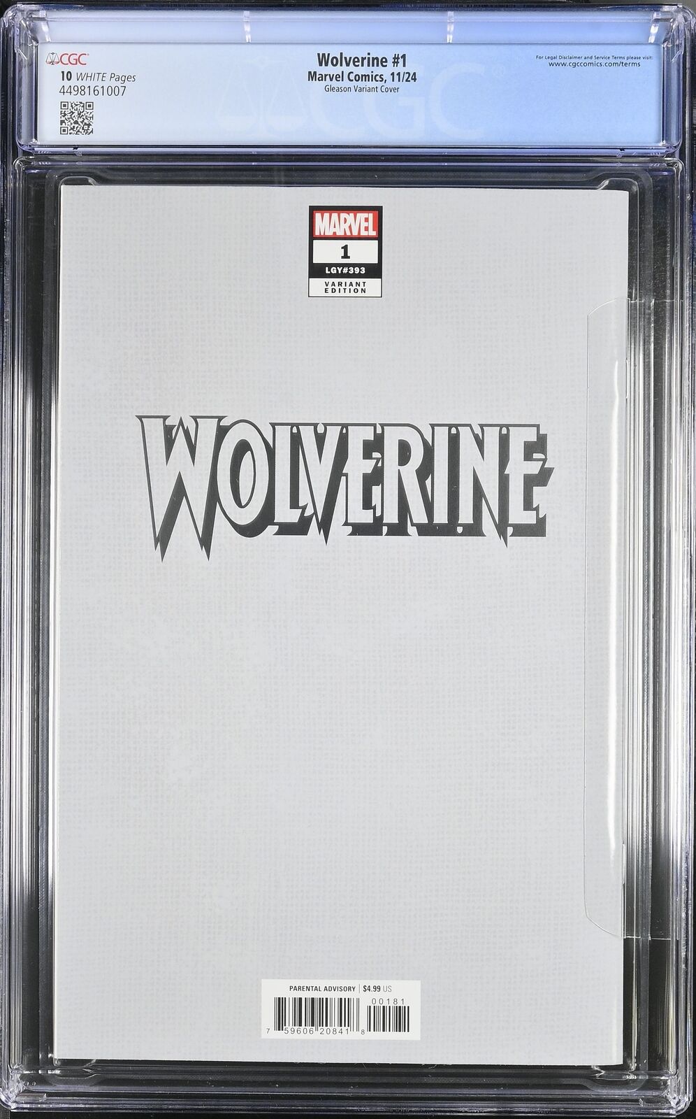 WOLVERINE 1 MARVEL 2024 GLEASON ADAMANTIUM HEAD FOIL CGC 10 GEM MINT NOT 9.8 9.9