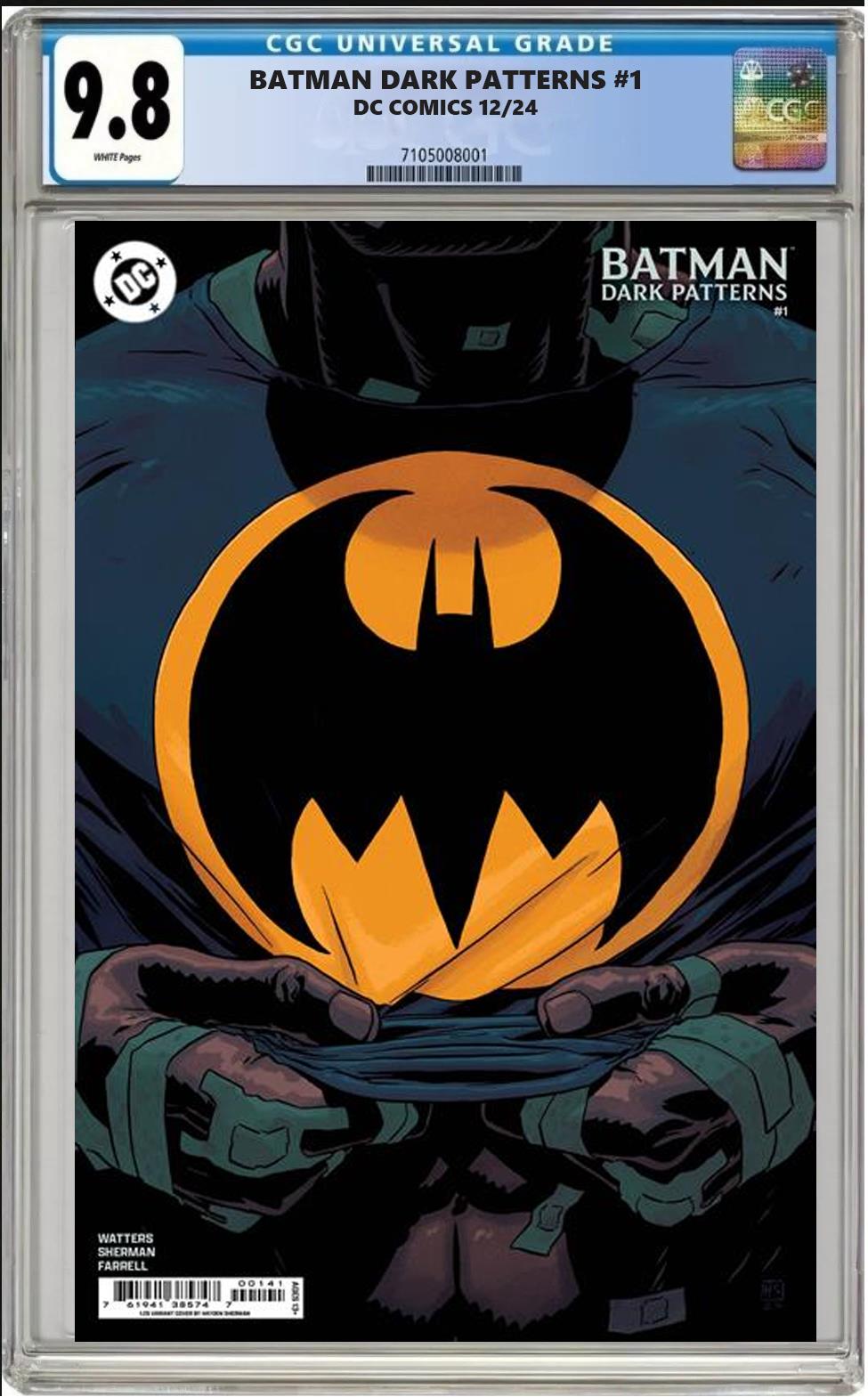 BATMAN DARK PATTERNS #1 DC 1:25 HAYDEN SHERMAN VARIANT CGC 9.8 PRESALE 12/11