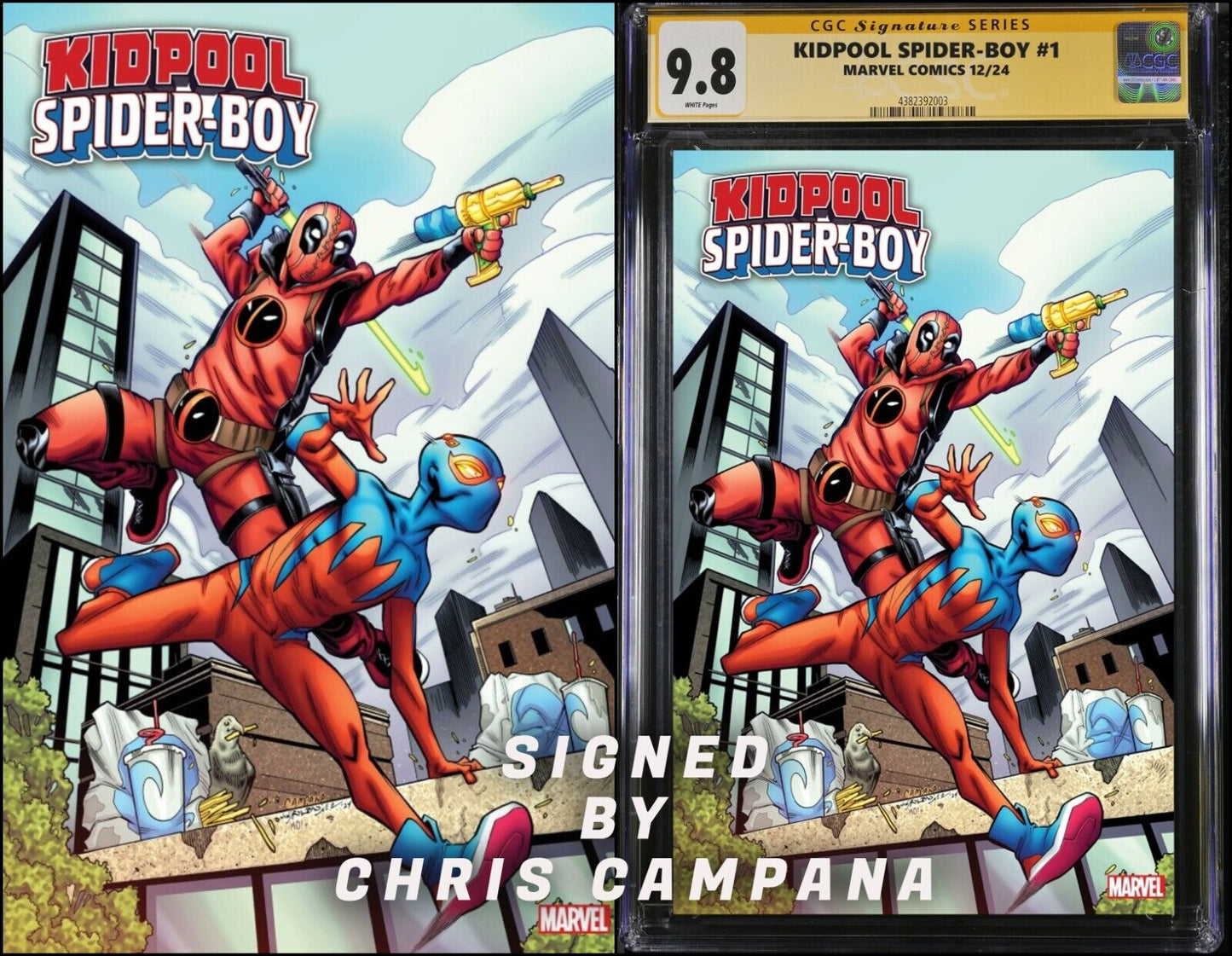 KIDPOOL & SPIDER-BOY #1 CGC SS/RAW CHRIS CAMPANA SIGNED PRESALE MEGACON 2025 NM