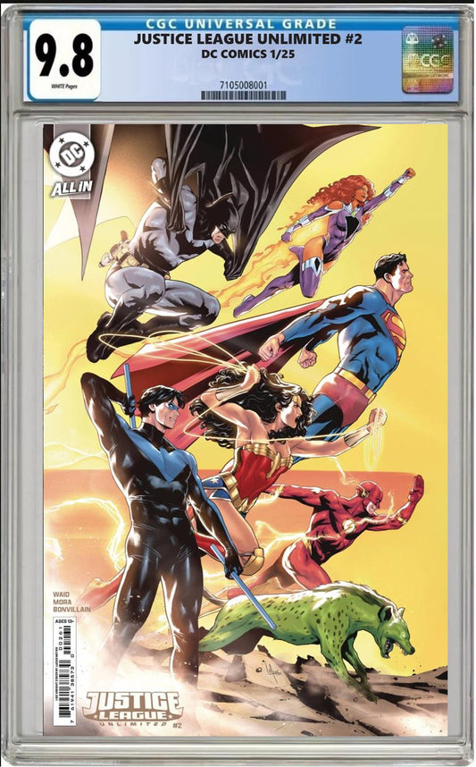 JUSTICE LEAGUE UNLIMITED #2 DC 1:50 LUCAS MEYER VARIANT CGC 9.8 NM PRESALE 12/26