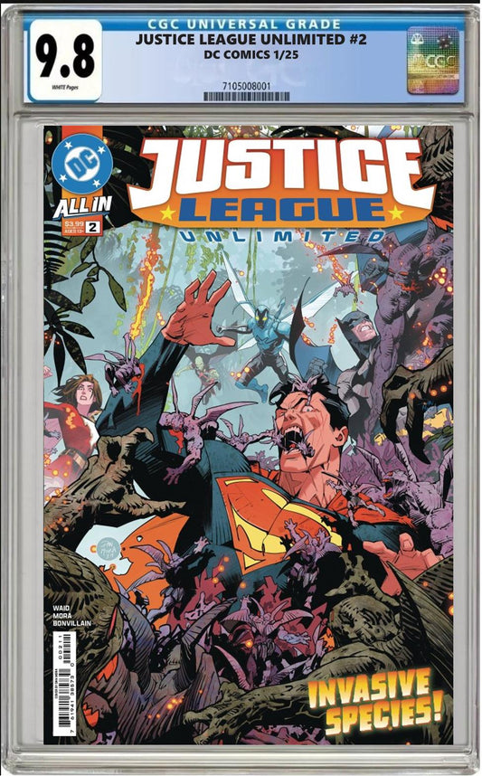 JUSTICE LEAGUE UNLIMITED #2 DC MAIN COVER DAN MORA CGC 9.8 NM PRESALE 12/26