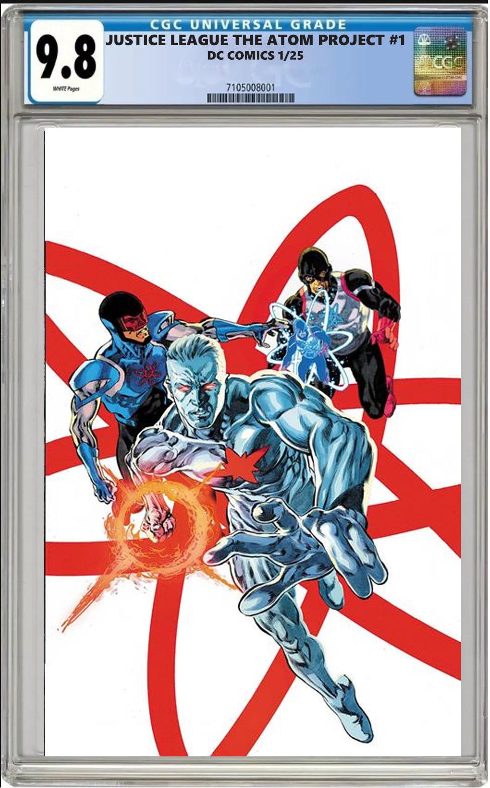 JUSTICE LEAGUE THE ATOM PROJECT #1 DC CVR A MIKE PERKINS CGC 9.8 NM PRESALE 1/25