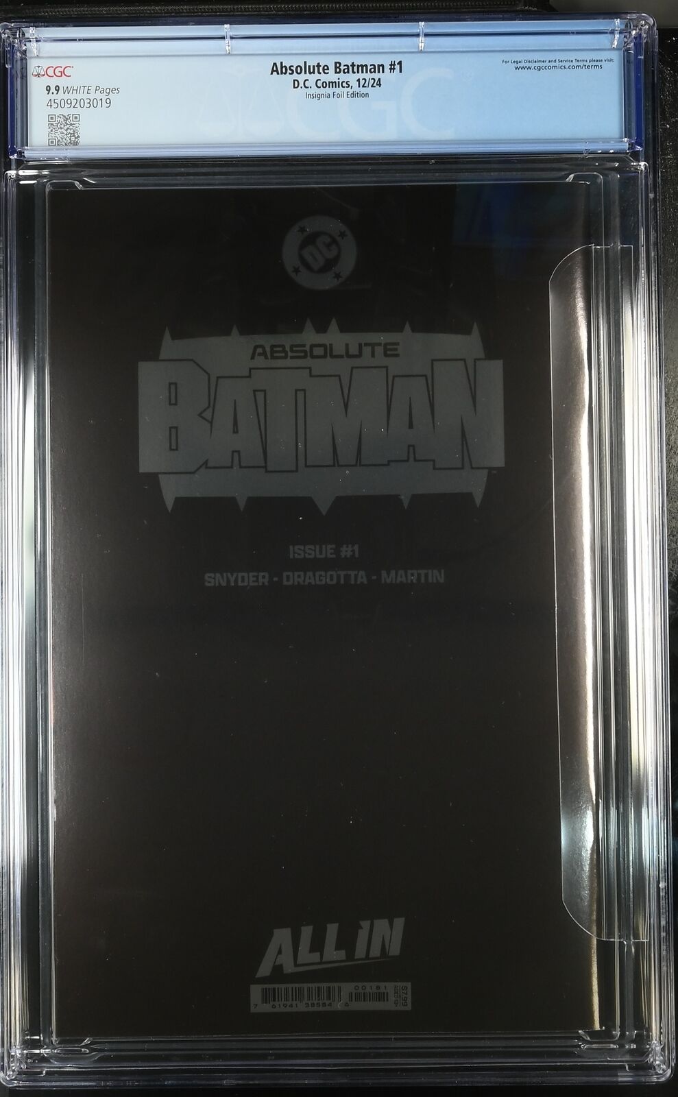 ABSOLUTE BATMAN #1 DC COMICS 2024 INSIGNIA FOIL EDITION CGC 9.9 MINT NOT 9.8