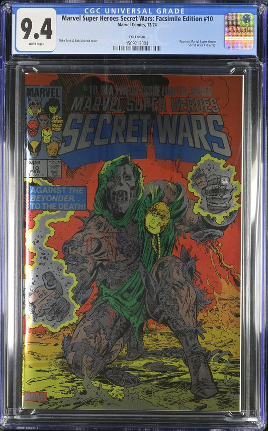 Marvel Super Heroes Secret Wars Facsimile Edition #10 MIKE ZECK FOIL CGC 9.4 NM+