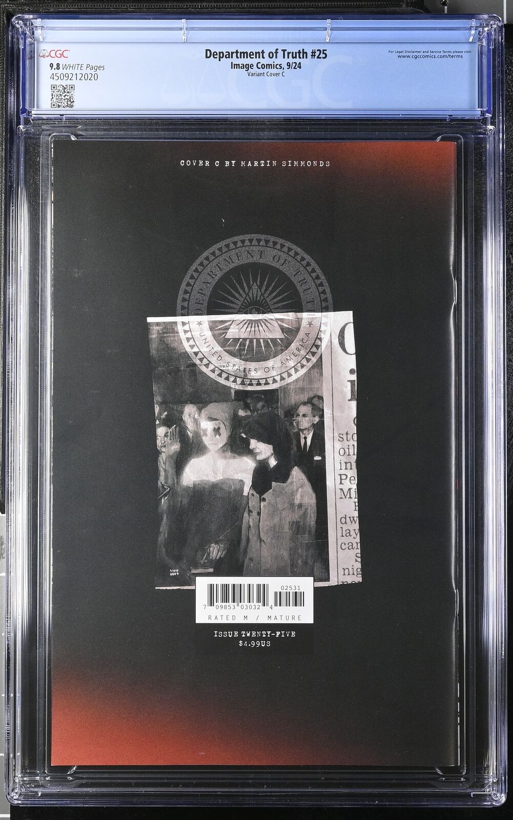 DEPARTMENT OF TRUTH #25 IMAGE COMICS 1:10 MARTIN SIMMONDS VARIANT CGC 9.8 NM/MT