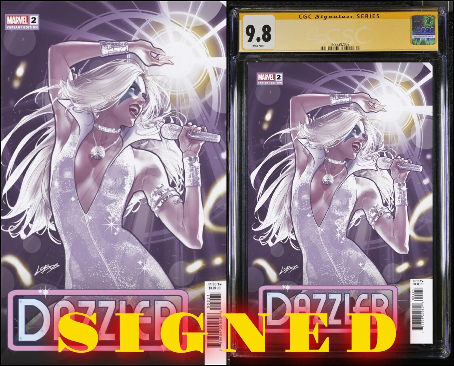 DAZZLER #2 MARVEL CGC/RAW VILLALOBOS VARIANT SIGNED/REMARKED PRESALE MEGACON