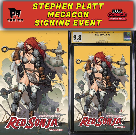 RED SONJA #2 CGC SS/RAW STEPHEN PLATT SIGNED/REMARKED PRESALE MEGACON