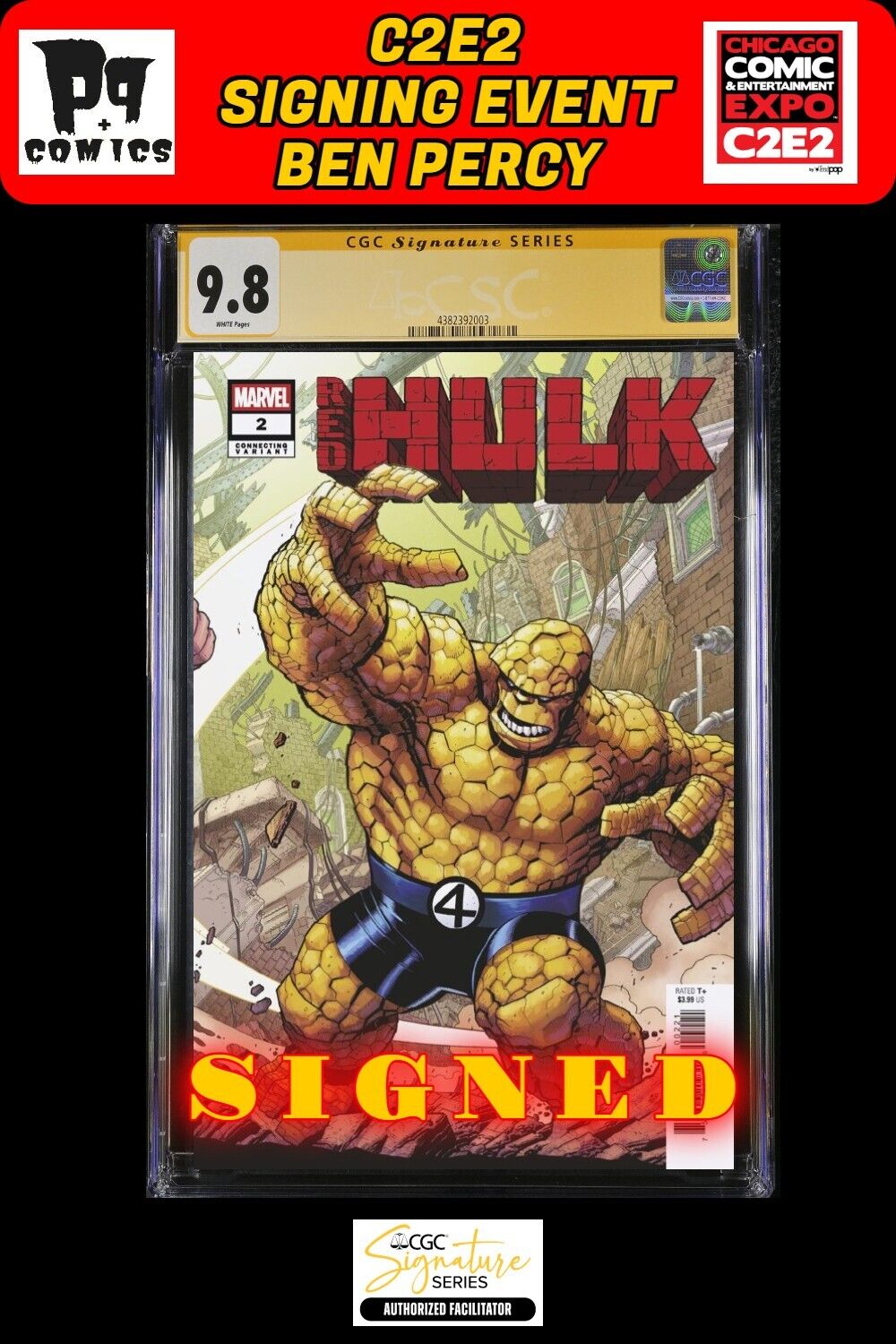 RED HULK #2 NICK BRADSHAW CONNECTING VAR B CGC SS C2E2 BEN PERCY SIGNED PRESALE