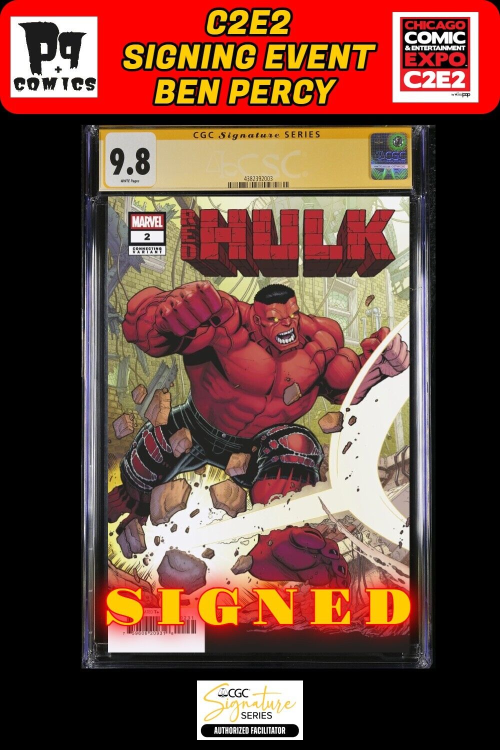 RED HULK #2 NICK BRADSHAW CONNECTING VAR A CGC SS C2E2 BEN PERCY SIGNED PRESALE