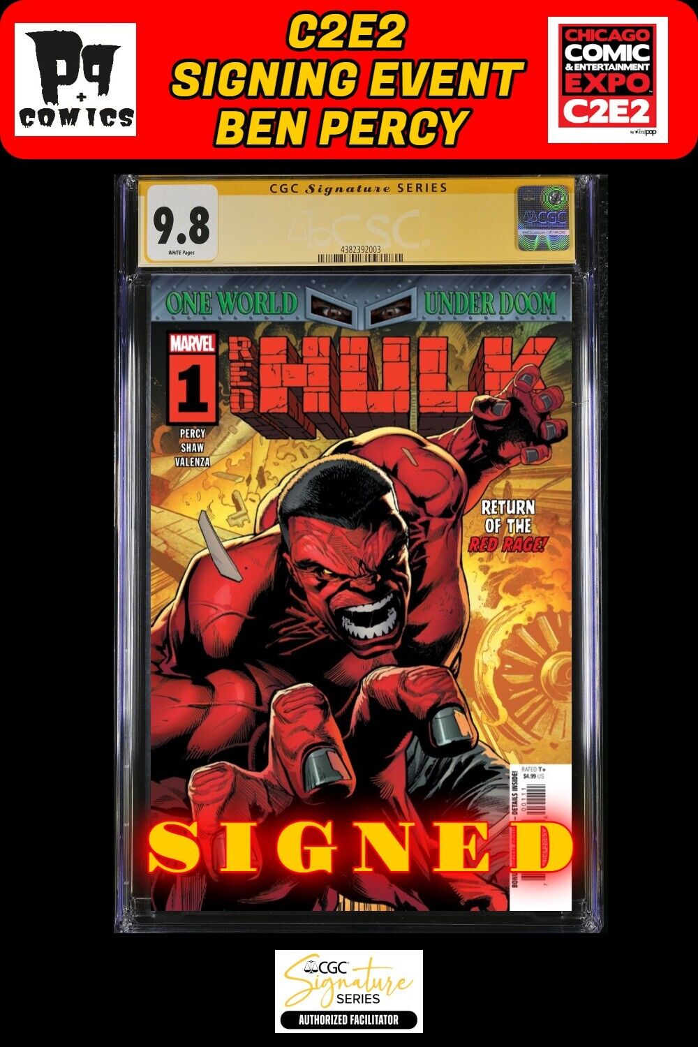 RED HULK #1 GEOFF SHAW MAIN COVER CGC SS C2E2 BEN PERCY SIGNED PRESALE