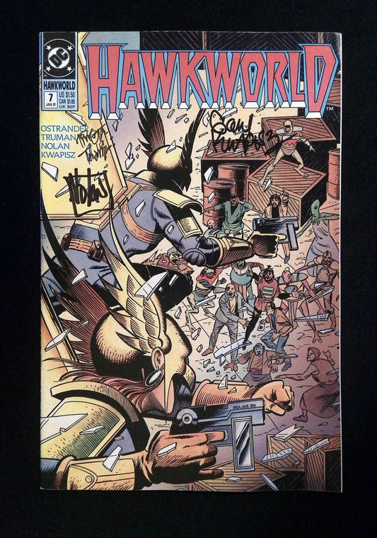 Hawkworld #7 Dc 1991 Vf+  Signed By Nolan, Timothy Truman, Gary Kwapisz