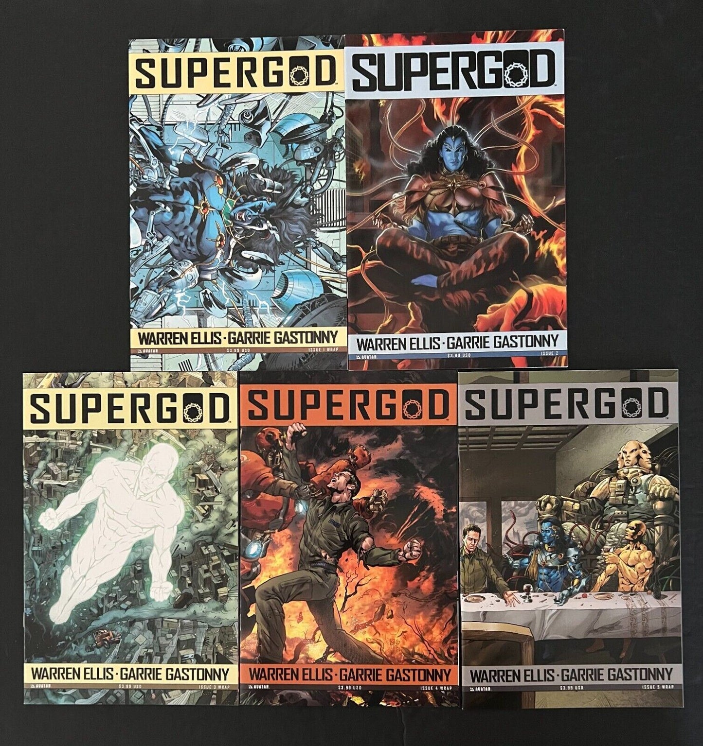 Supergod Full Set #1D,2A,3D,4B,5B AVATAR Comics 2009-2010 NM+